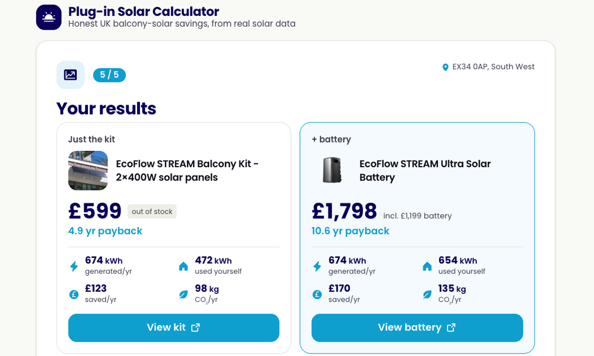 Plug-in solar calculator — screenshot