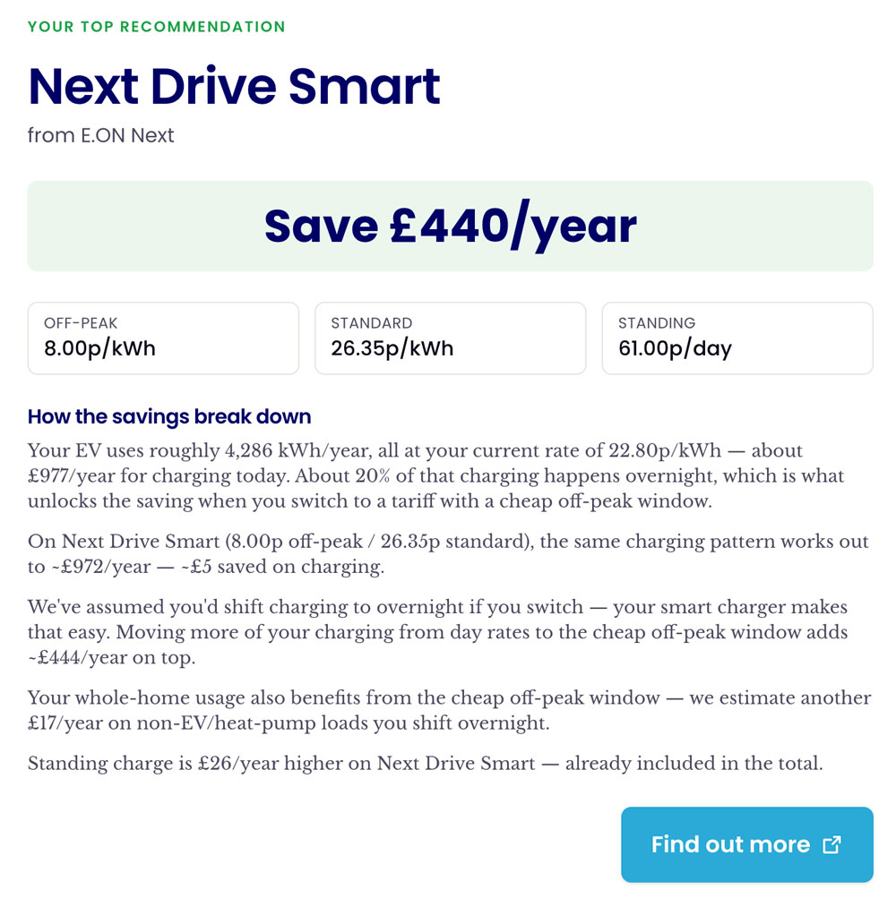 Smart Tariff Calculator UK - results